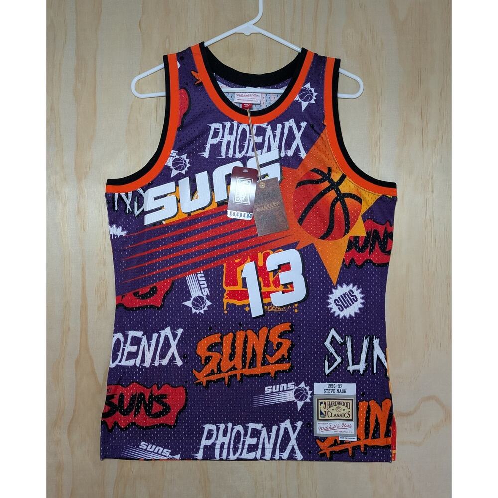 Mitchell & Ness Men's Medium Phoenix Suns Nash Slap Sticker Stitched Jersey NWT